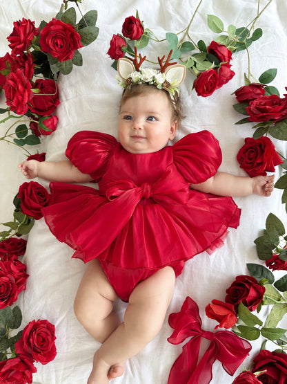 Dolly Ruby Red Organza Baby Girl Party Romper