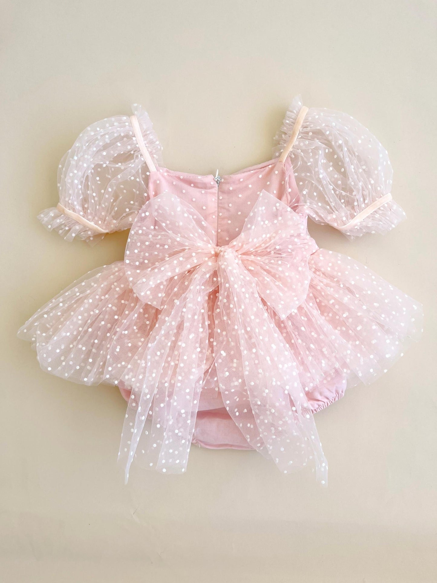 Swiss Dot Pink Rose Flower Fairy Baby Girl Tulle Party Romper