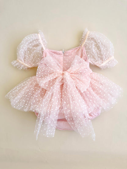 Swiss Dot Pink Rose Flower Fairy Baby Girl Tulle Party Romper