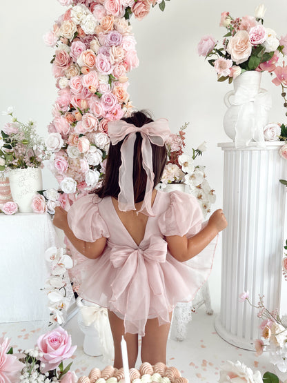Clementine Matte Blush Rose Pink Organza Baby Girl Romper