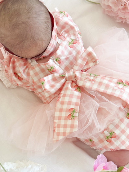 Berry Bliss Pink Gingham Baby Girl Tulle Party Romper