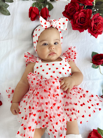 Valentina White Heart Baby Girl Tulle Party Romper