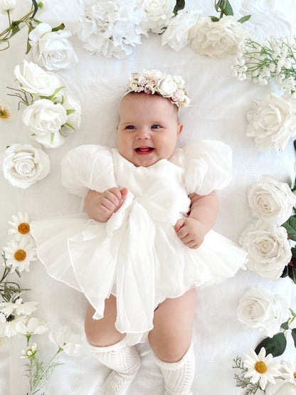 Clementine Matte White Organza Baby Girl Romper