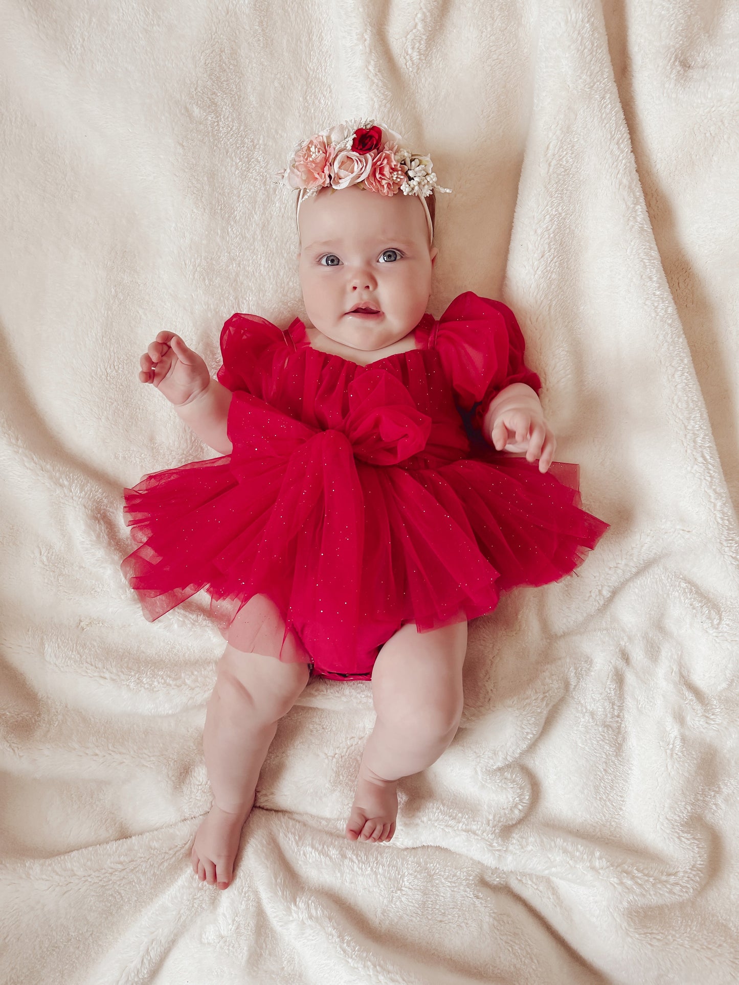 Flower Fairy Romper Ruby Red Sparkle Baby Girl Romper