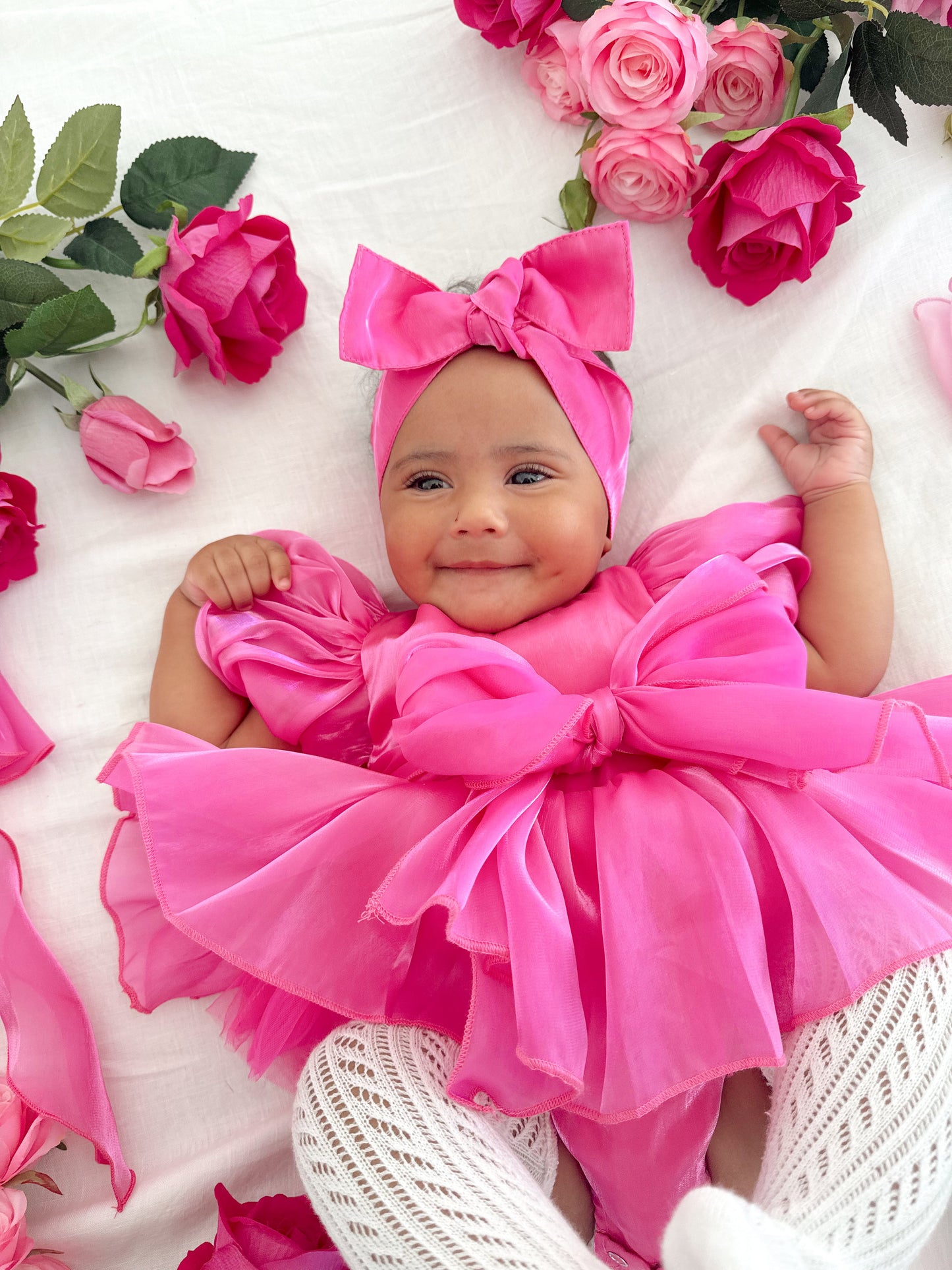 Dolly Fuchsia Pink Organza Baby Girl Party Romper