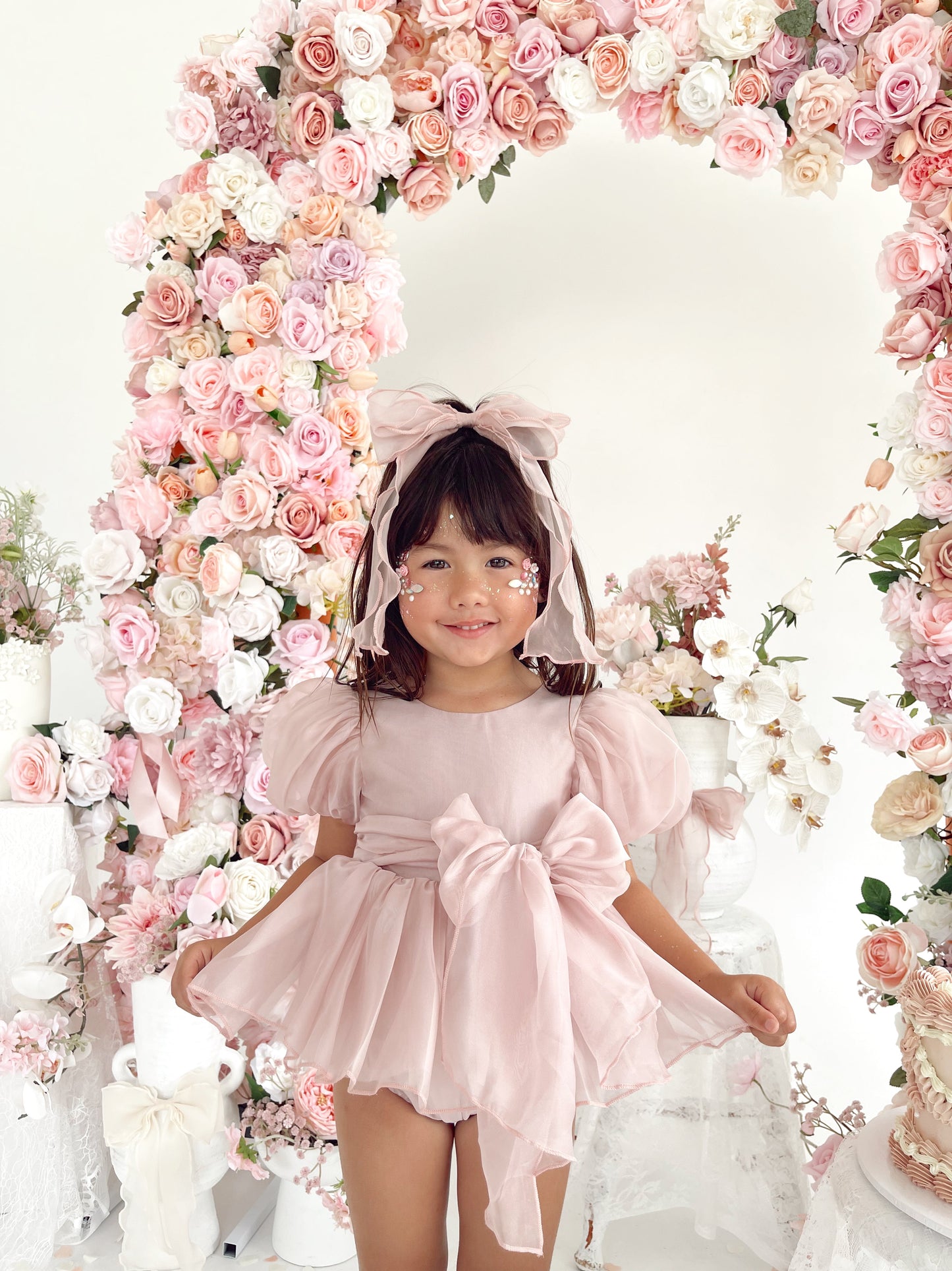 Clementine Matte Blush Rose Pink Organza Baby Girl Romper