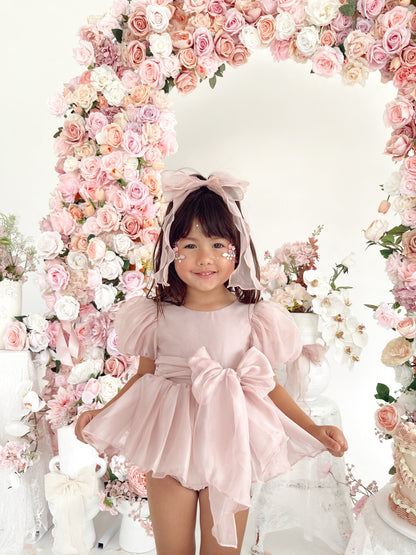 Clementine Matte Blush Rose Pink Organza Baby Girl Romper