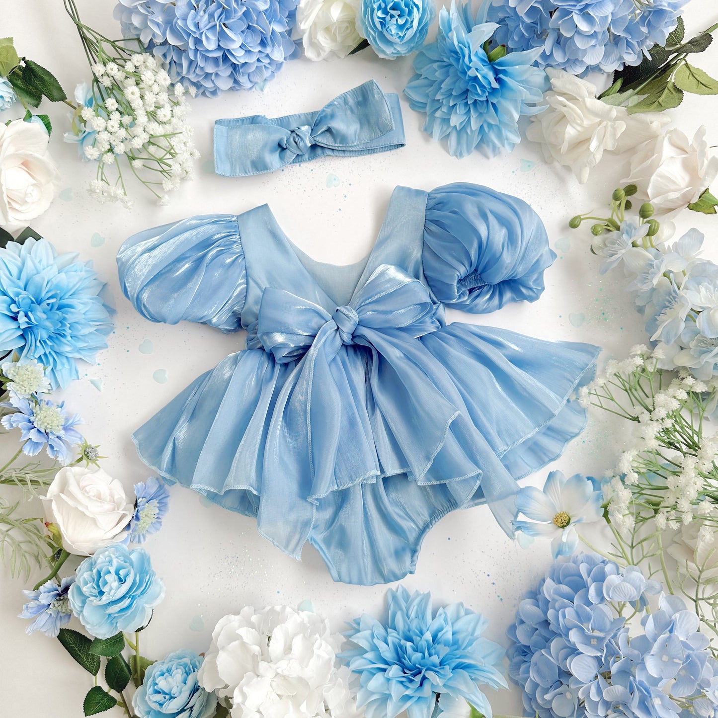 Dolly Dove Blue Organza Baby Girl Party Romper