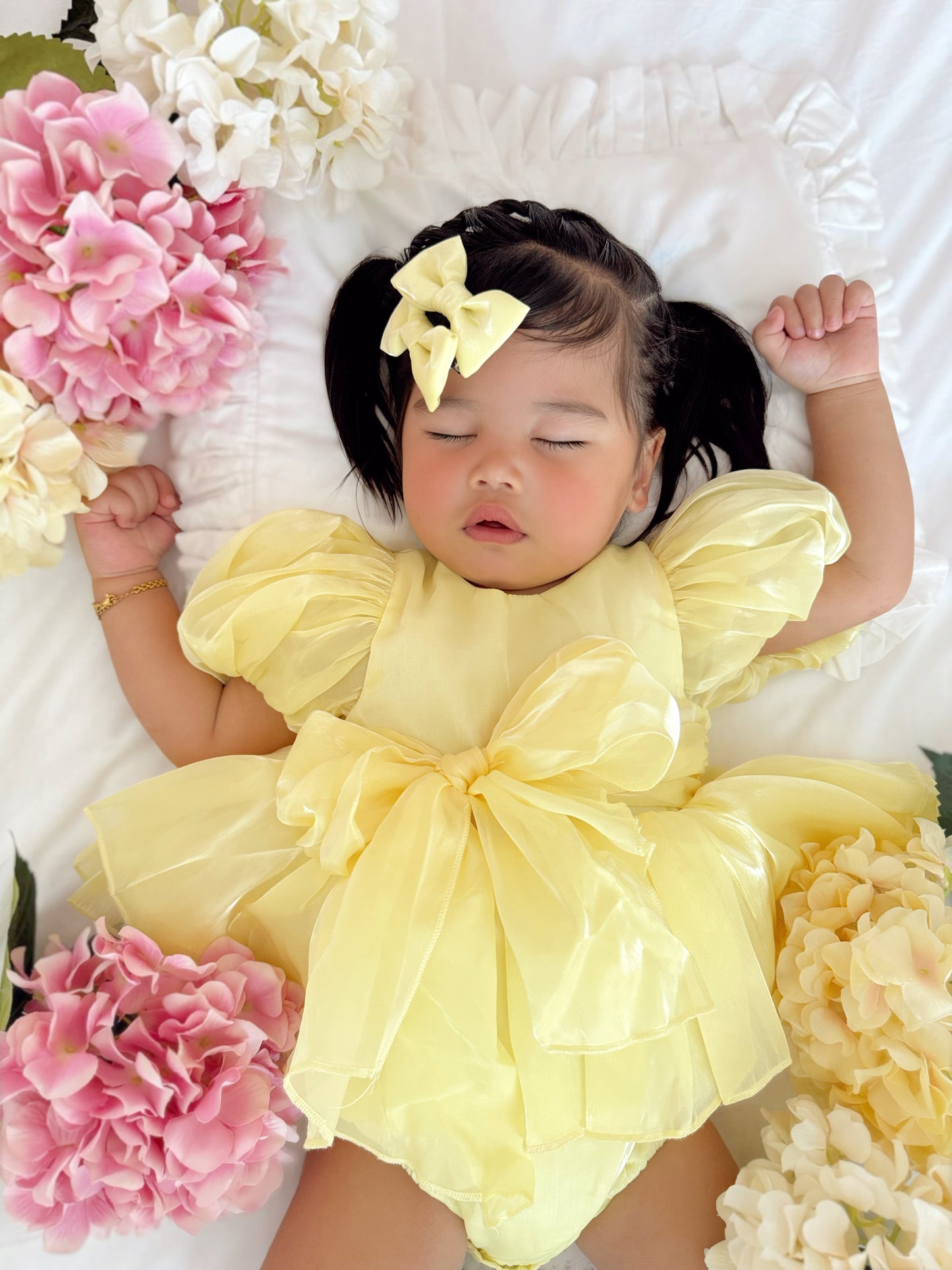Scarlette Rose Canary Lemon Organza Baby Girl Party Romper