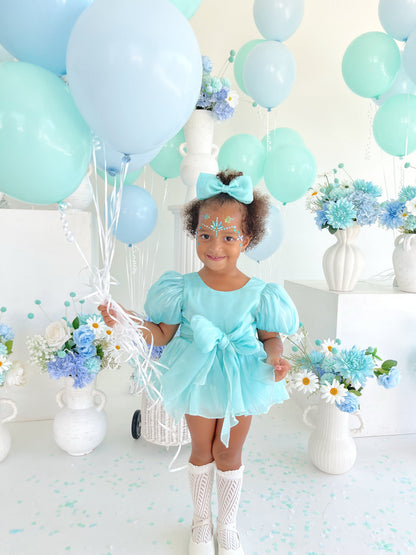 Dolly Turquoise Sky Organza Baby Girl Blue Party Romper