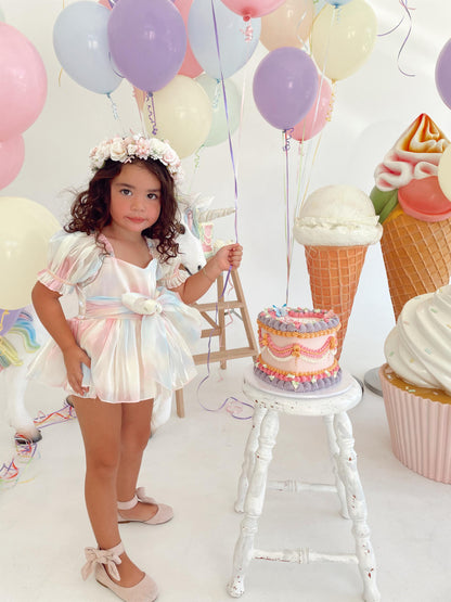 Sherbet Fairy Pastel Rainbow Organza Baby Girl Party Romper