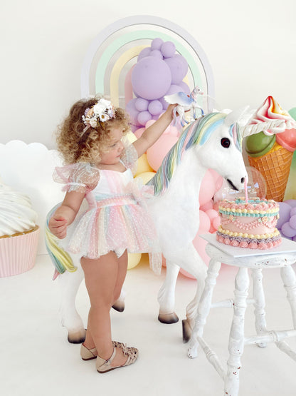 Rainbow Fairy Floss Baby Girl Tulle Party Romper