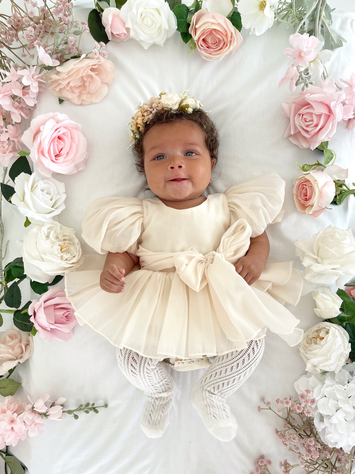 Clementine Matte Cream Organza Baby Girl Romper