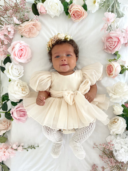 Clementine Matte Cream Organza Baby Girl Romper