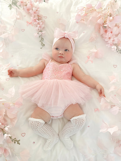 Polly Candy Pink Sequin Baby Girl Tulle Party Romper