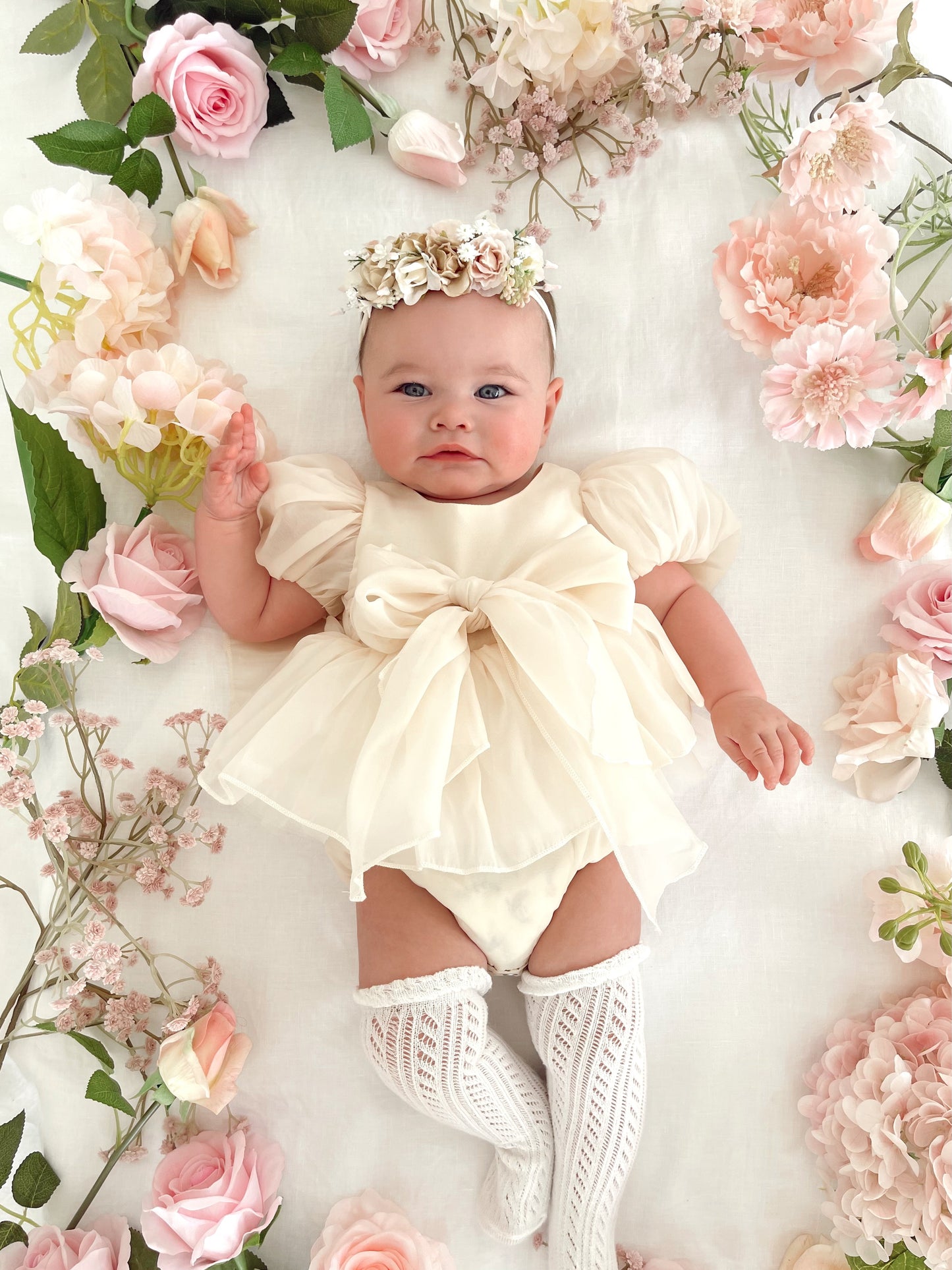 Clementine Matte Cream Organza Baby Girl Romper