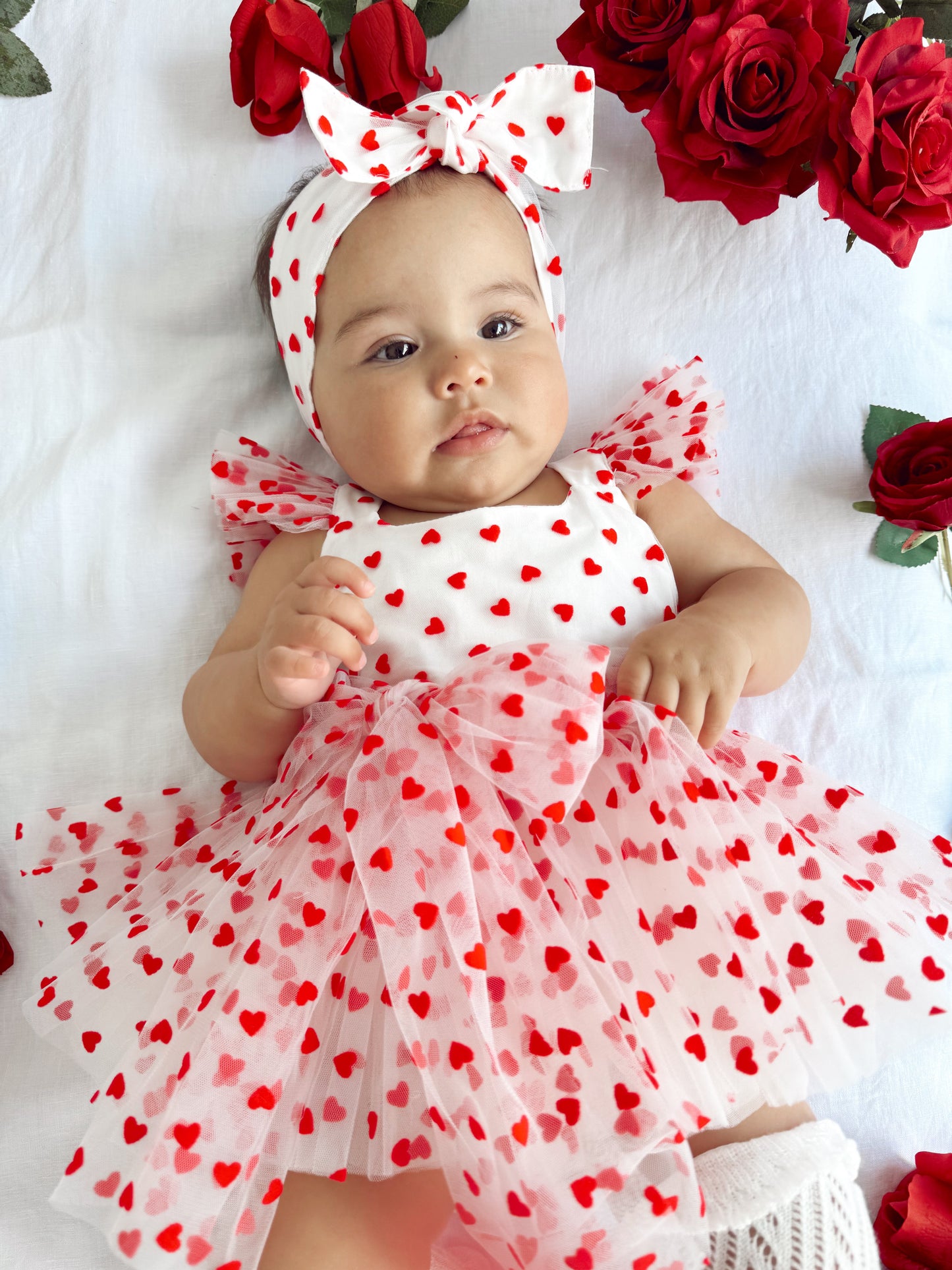 Valentina White Heart Baby Girl Tulle Party Romper