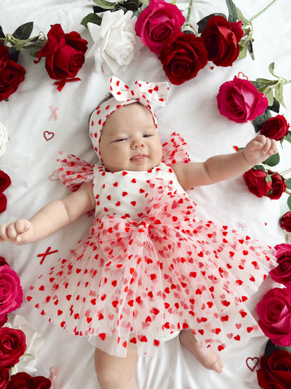 Valentina White Heart Baby Girl Tulle Party Romper