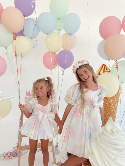 Sherbet Fairy Pastel Rainbow Organza Baby Girl Party Romper