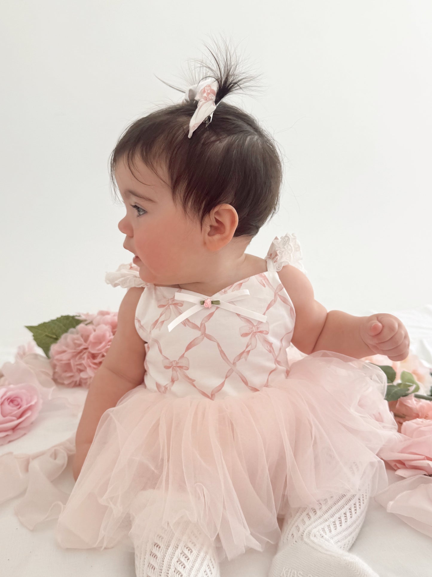 Rosette Pink Bow Baby Girl Tulle Party Romper