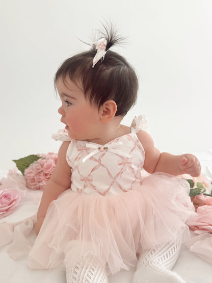 Rosette Pink Bow Baby Girl Tulle Party Romper