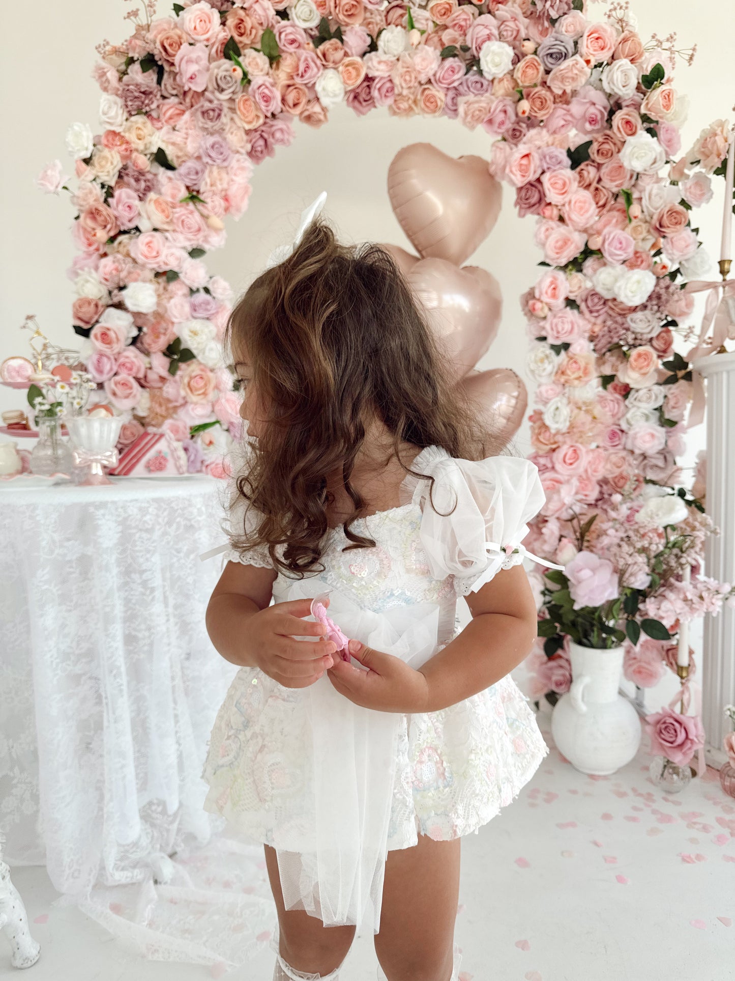 Josephine Lace Blossom Baby Girl Sequin White Tulle Party Romper