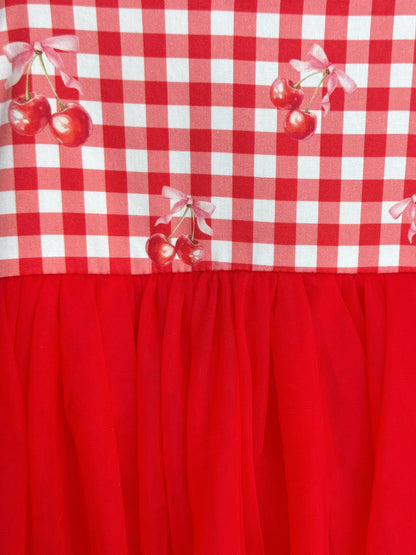 Cherry Lane Red Gingham Baby Girl Tulle Party Romper