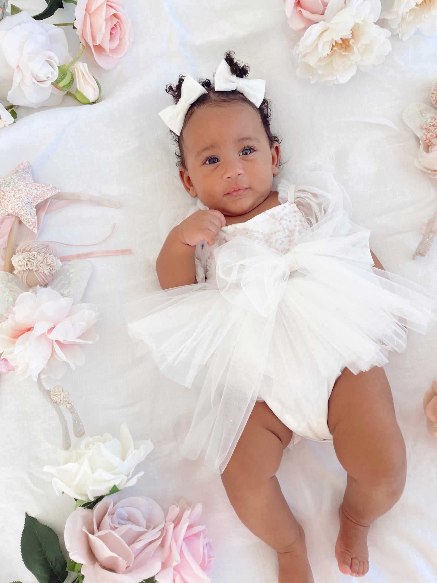 Jewel Sequin White Sparkle Baby Girl Tulle Party Romper