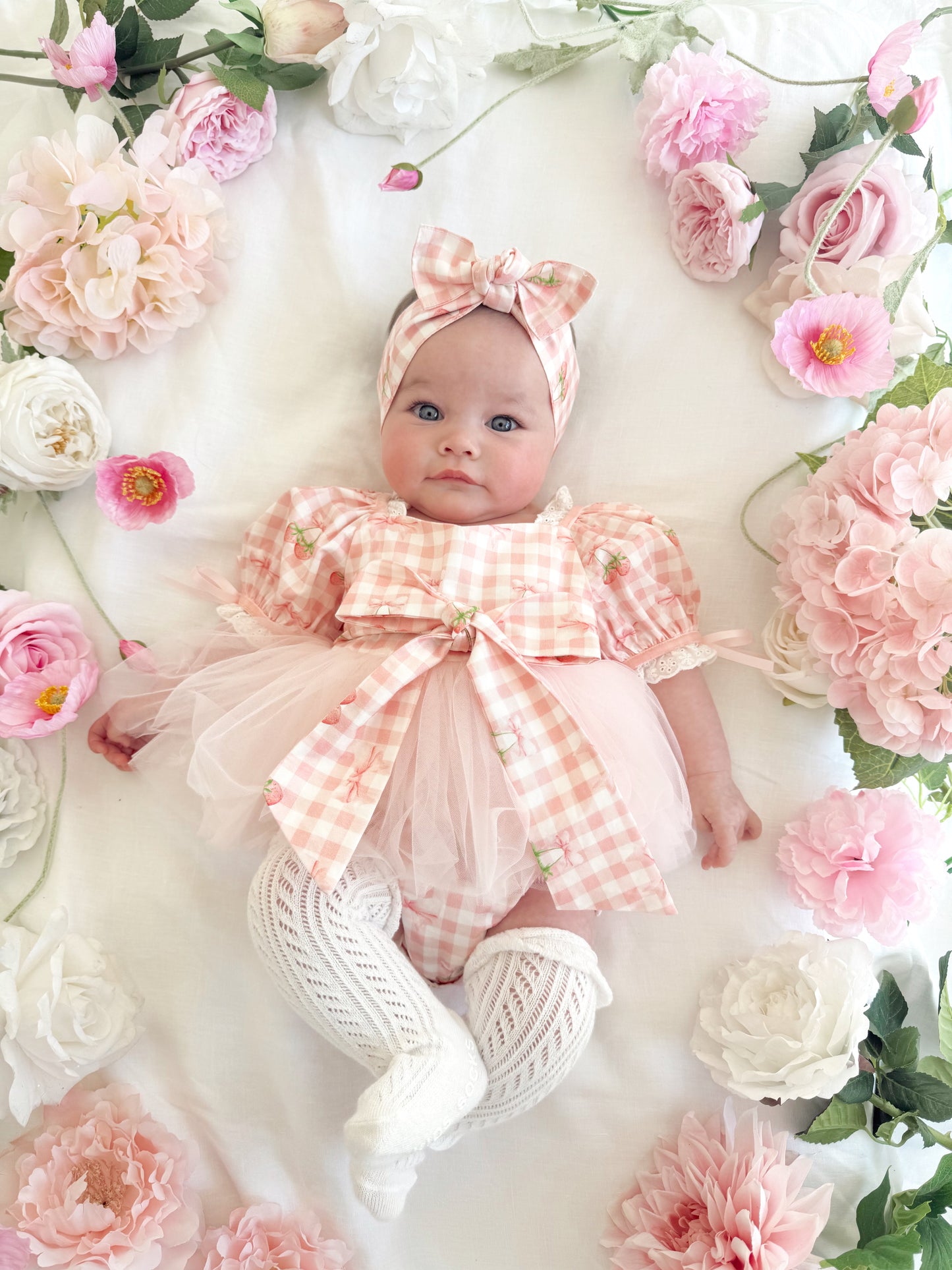 Berry Bliss Pink Gingham Baby Girl Tulle Party Romper