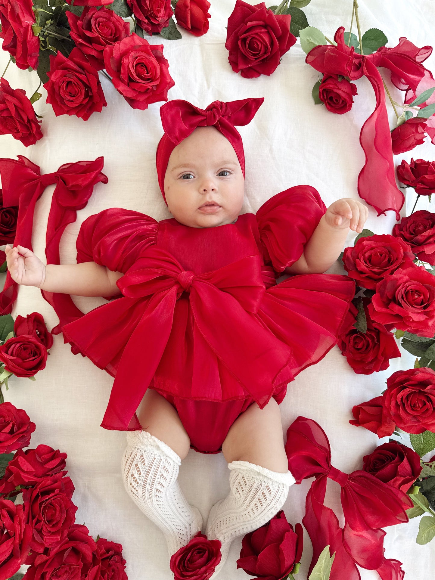 Dolly Ruby Red Organza Baby Girl Party Romper