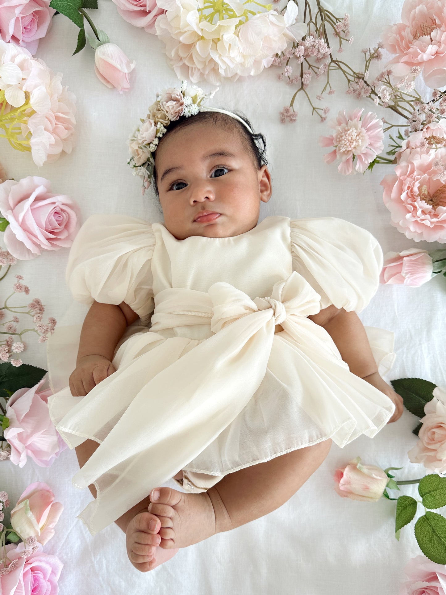 Clementine Matte Cream Organza Baby Girl Romper