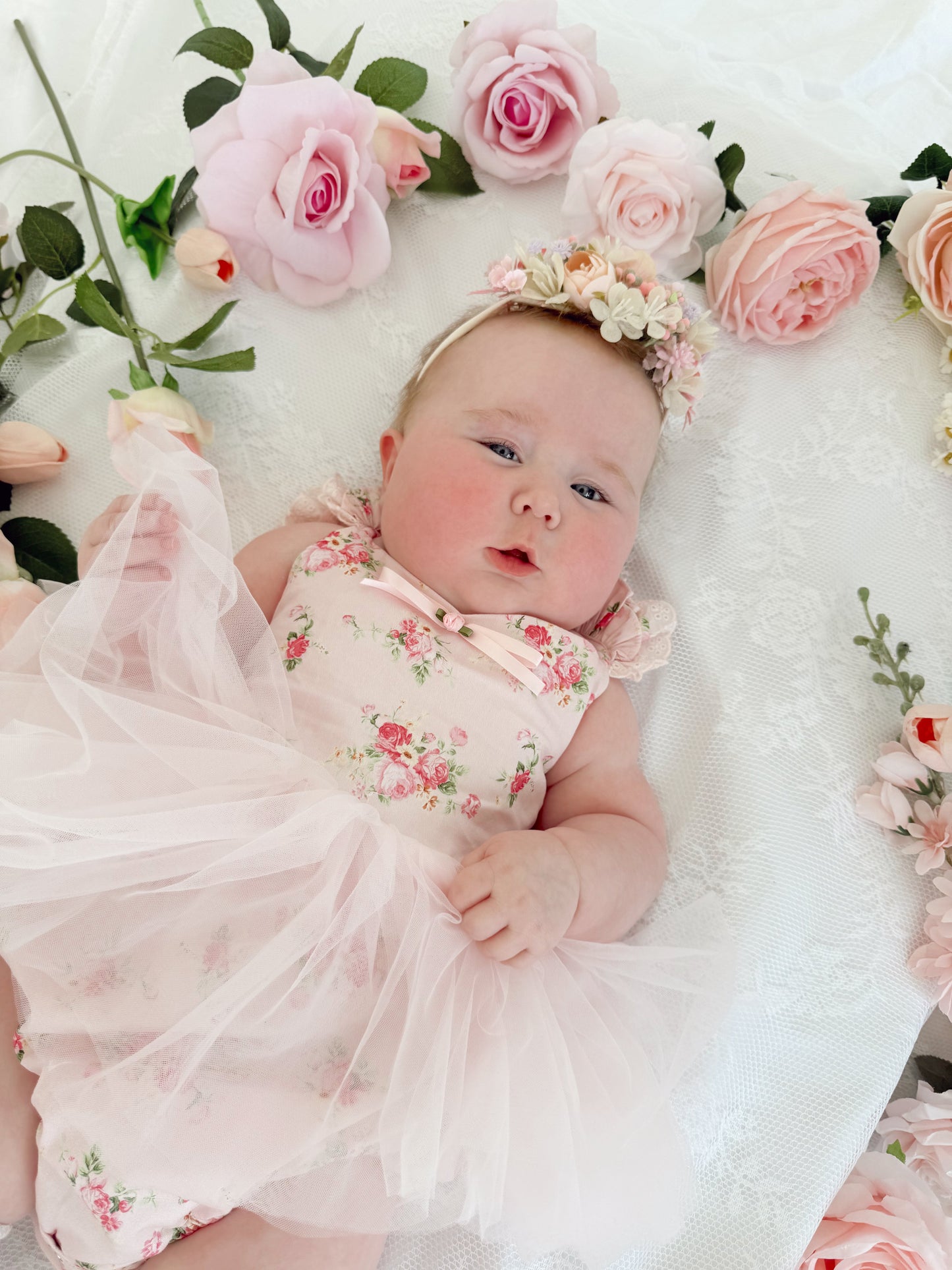Mirabelle Flower Candy Pink Baby Girl Floral Tulle Party Romper