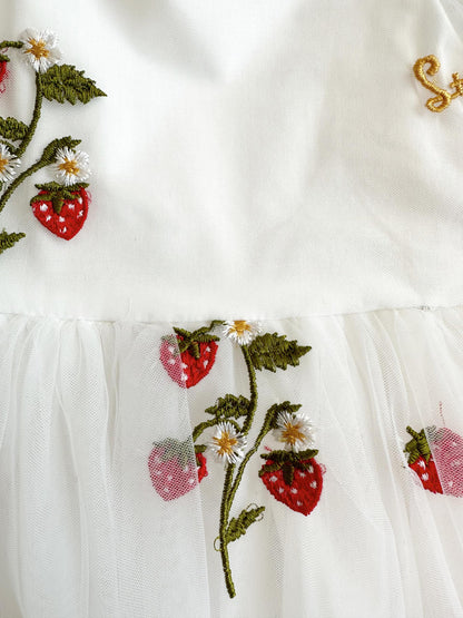 Strawberry Fields White Baby Girl Tulle Party Romper