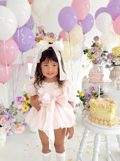 Scarlette Rose Petal Pink Organza Baby Girl Party Romper