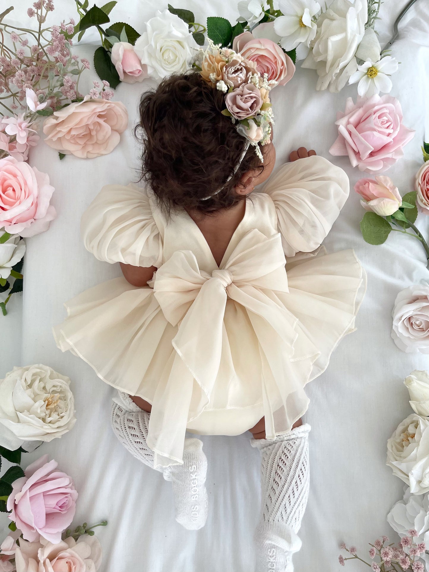 Clementine Matte Cream Organza Baby Girl Romper