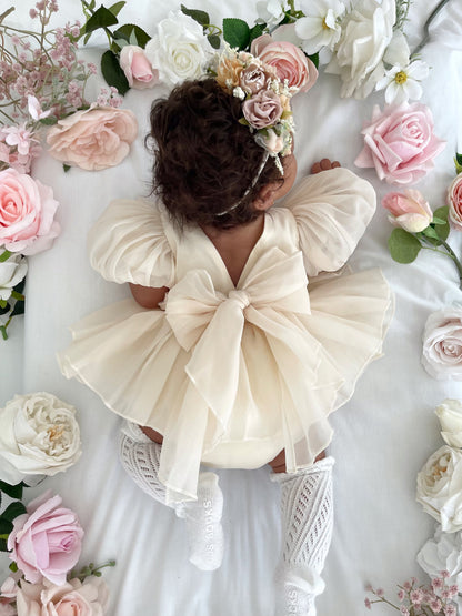 Clementine Matte Cream Organza Baby Girl Romper