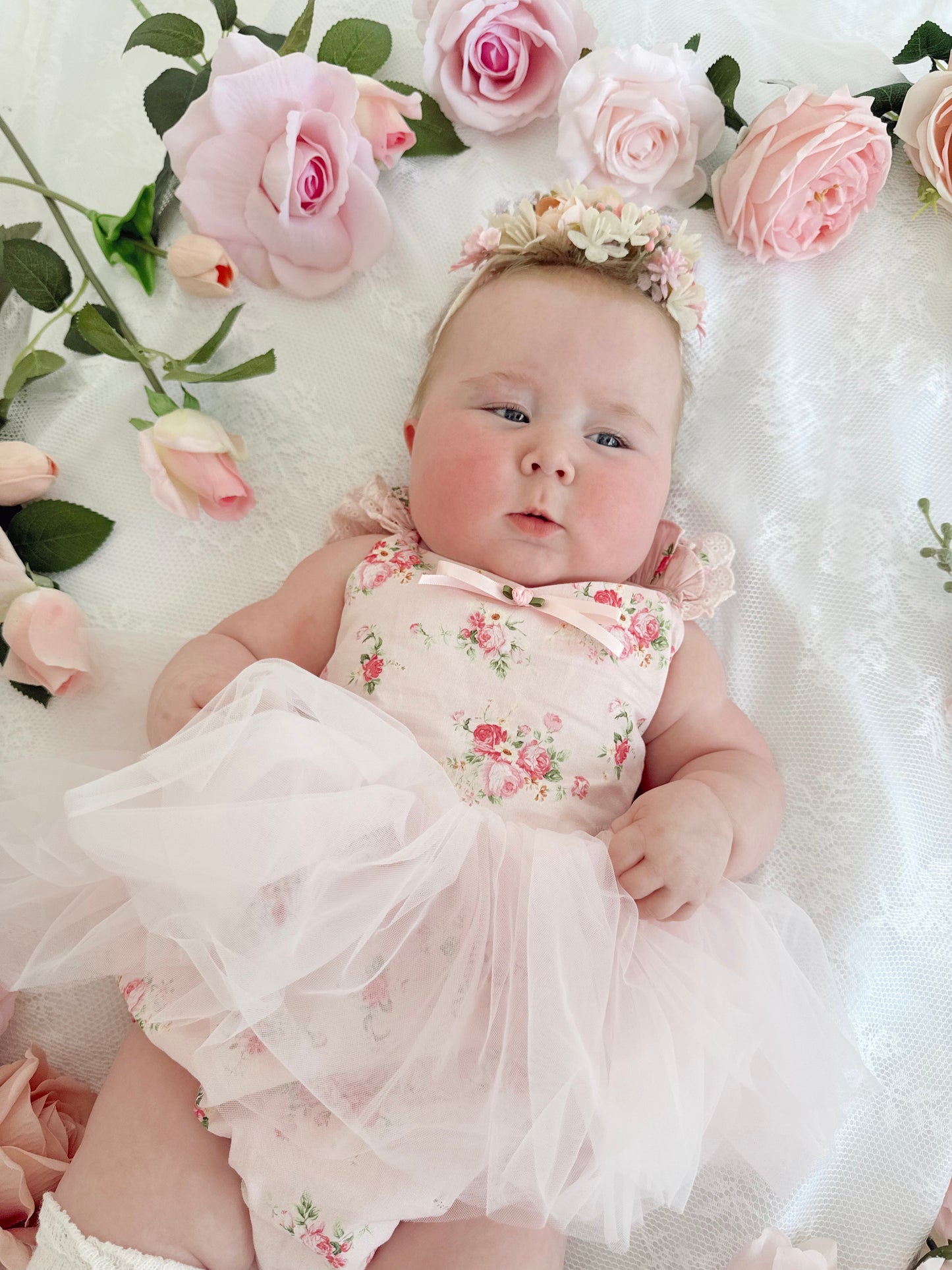 Mirabelle Flower Candy Pink Baby Girl Floral Tulle Party Romper