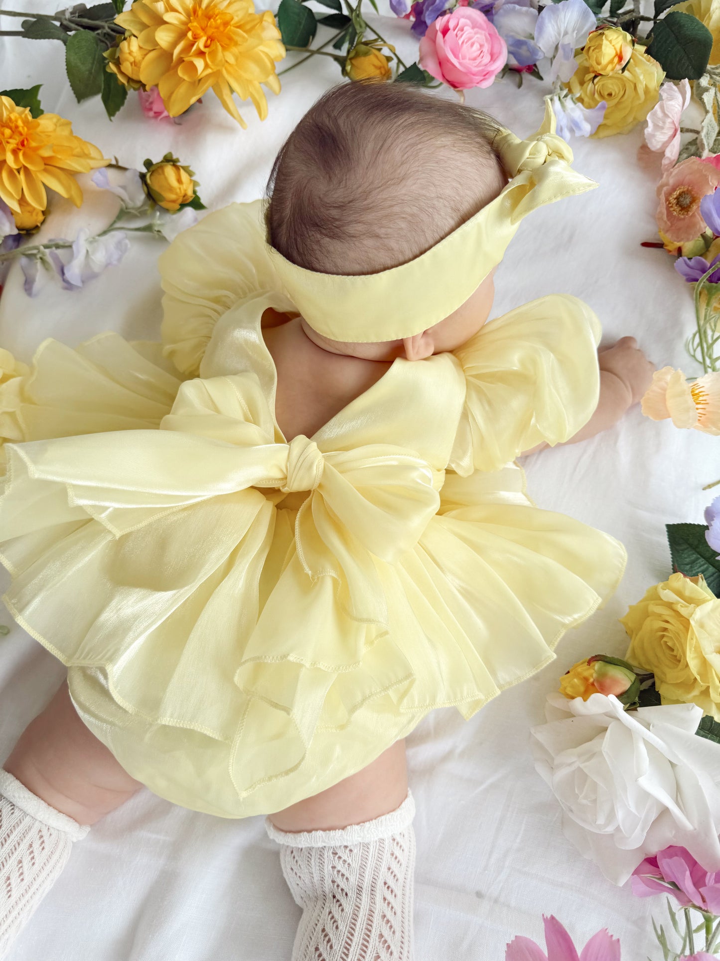 Scarlette Rose Canary Lemon Organza Baby Girl Party Romper