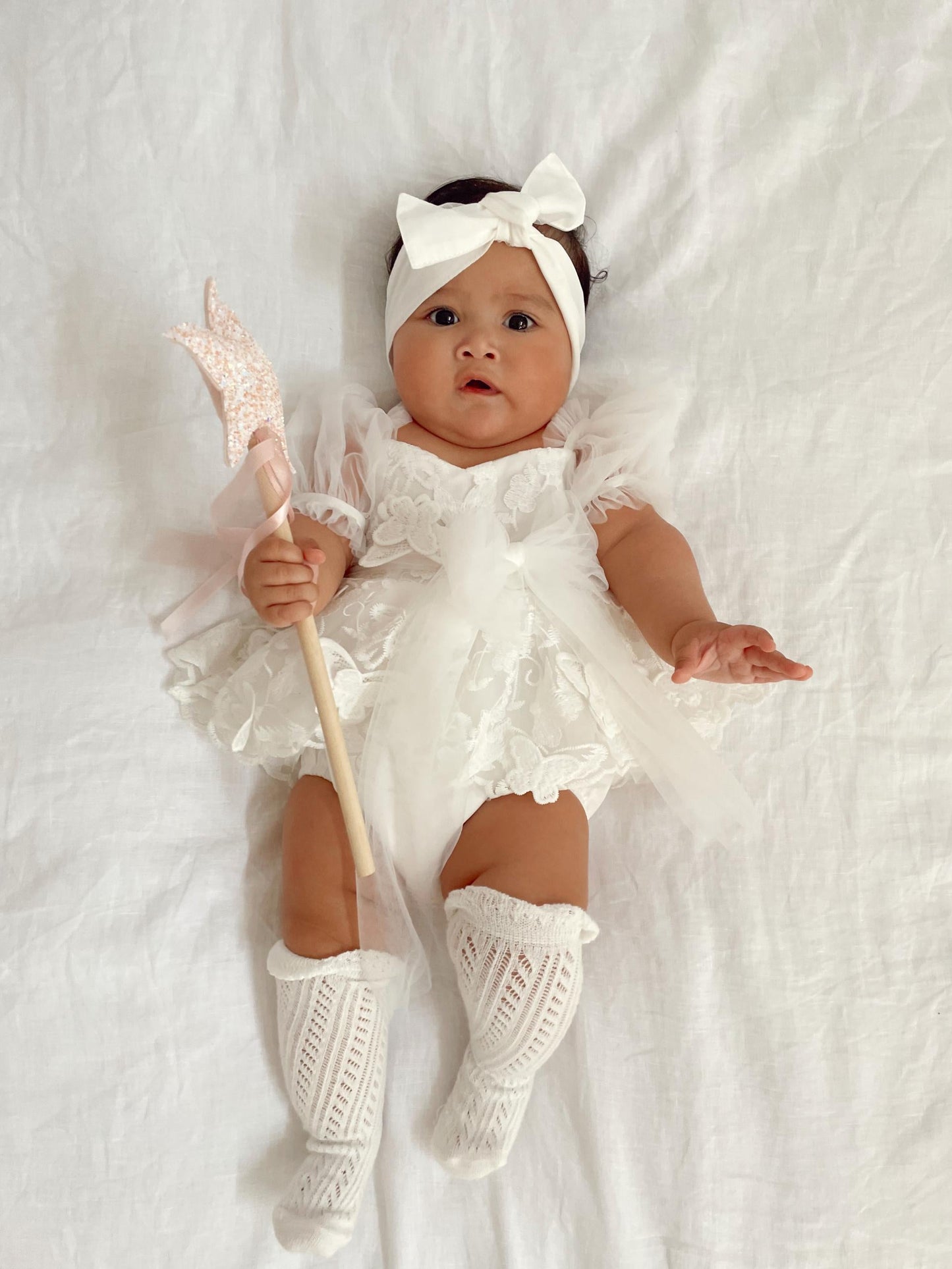 White Butterfly Kisses Baby Girls Embroidered Tulle Romper