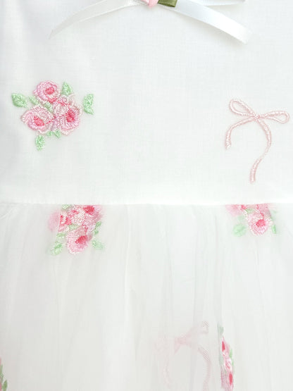 Fleur Butterfly Embroidered Baby Girl White Tulle Party Romper
