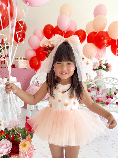 Peach Sorbet Gingham Baby Girl Tulle Party Romper