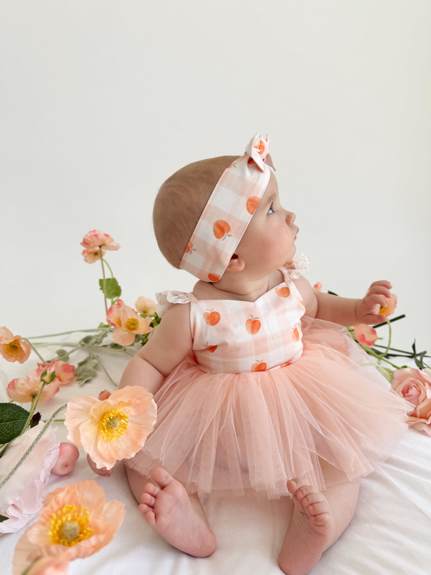 Peach Sorbet Gingham Baby Girl Tulle Party Romper