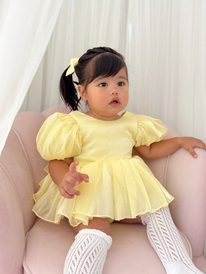 Scarlette Rose Canary Lemon Organza Baby Girl Party Romper