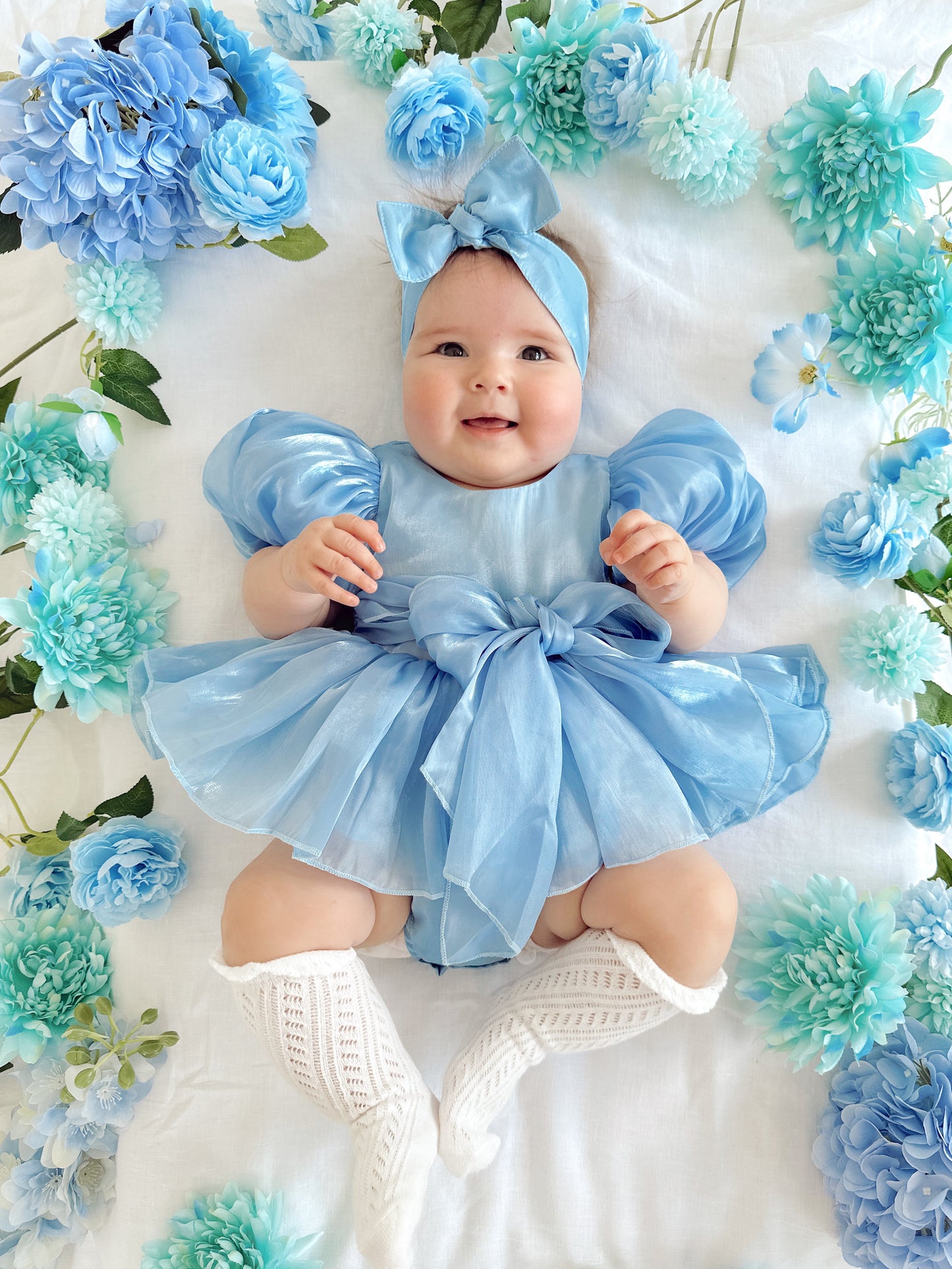 Dolly Dove Blue Organza Baby Girl Party Romper