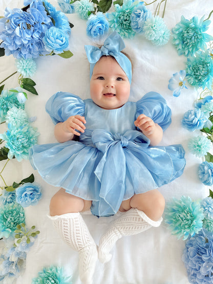 Dolly Dove Blue Organza Baby Girl Party Romper