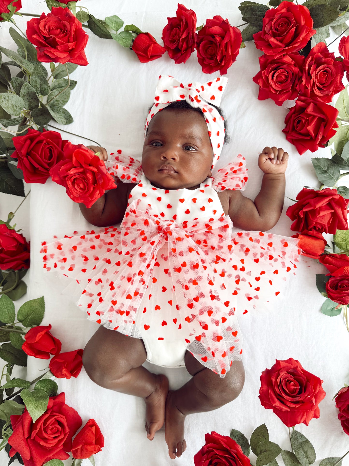Valentina White Heart Baby Girl Tulle Party Romper