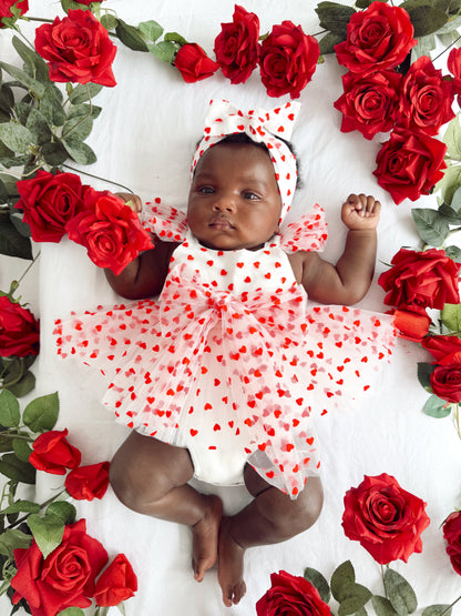 Valentina White Heart Baby Girl Tulle Party Romper