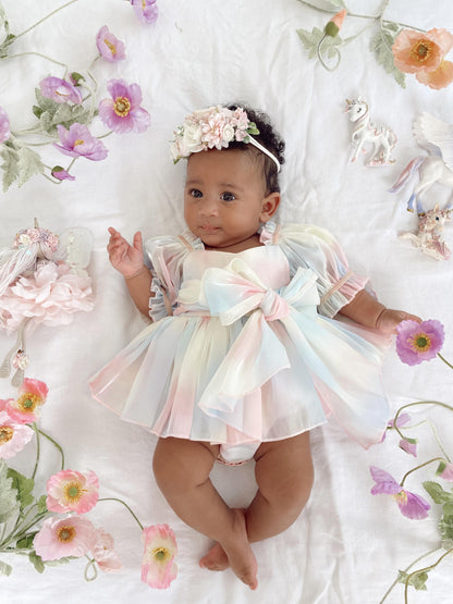 Sherbet Fairy Pastel Rainbow Organza Baby Girl Party Romper