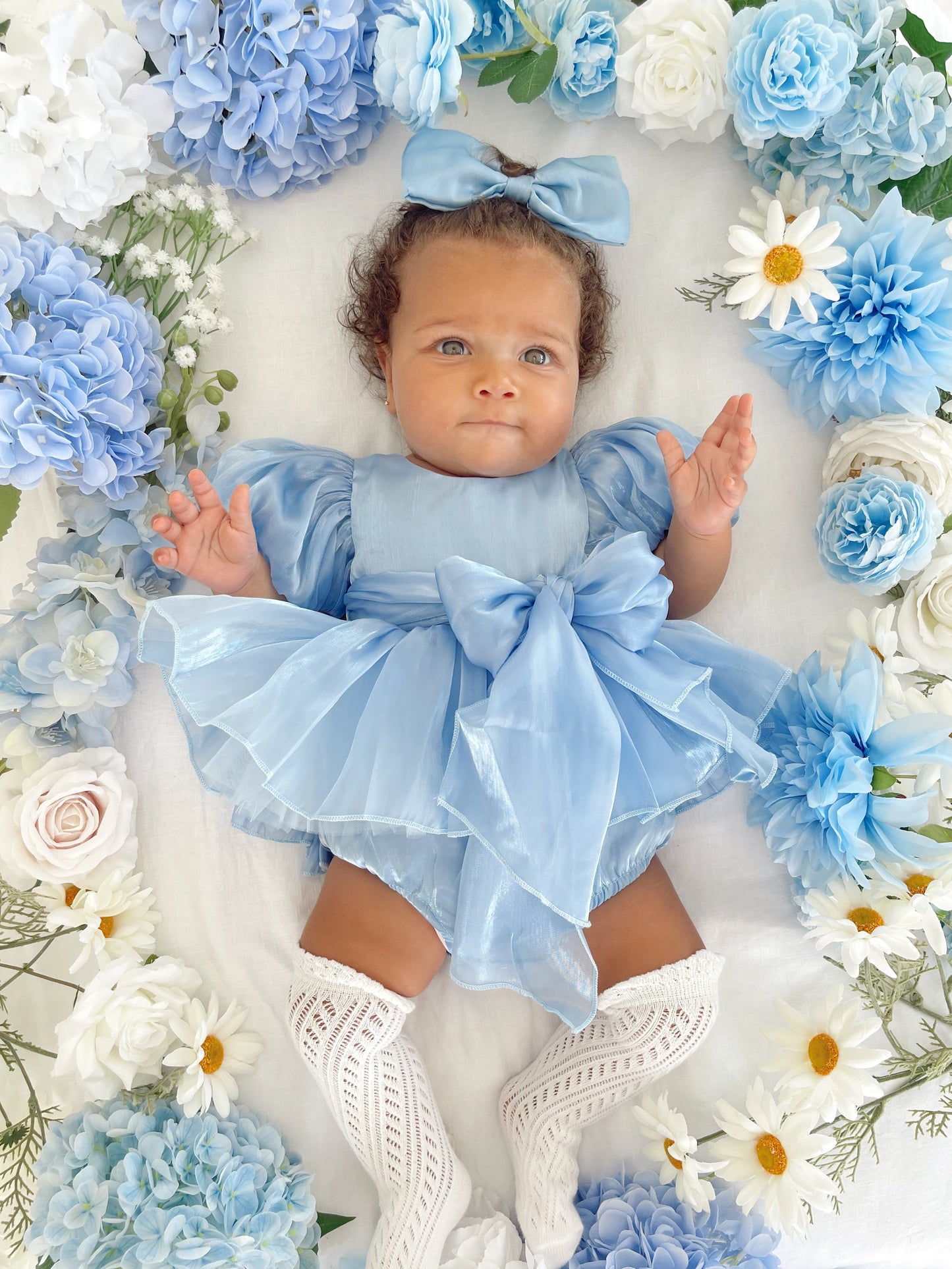 Dolly Dove Blue Organza Baby Girl Party Romper