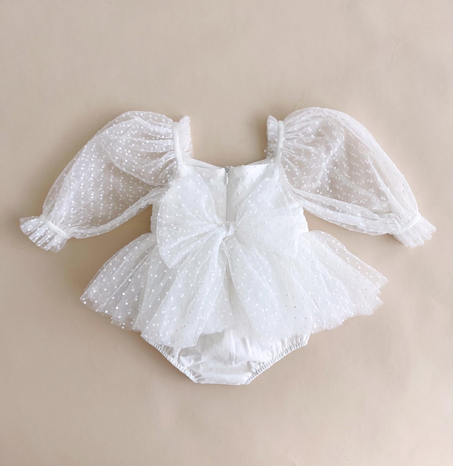 Swiss Dot Bloom White Baby Girl Tulle Romper